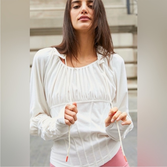 Free People Movement Look Within Layer Long Sleeve Hoodie in Cream Sz S - Picture 1 of 7